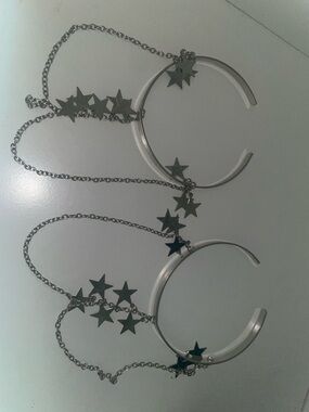 Silver Star Chain Cuff Bracelet - Pair